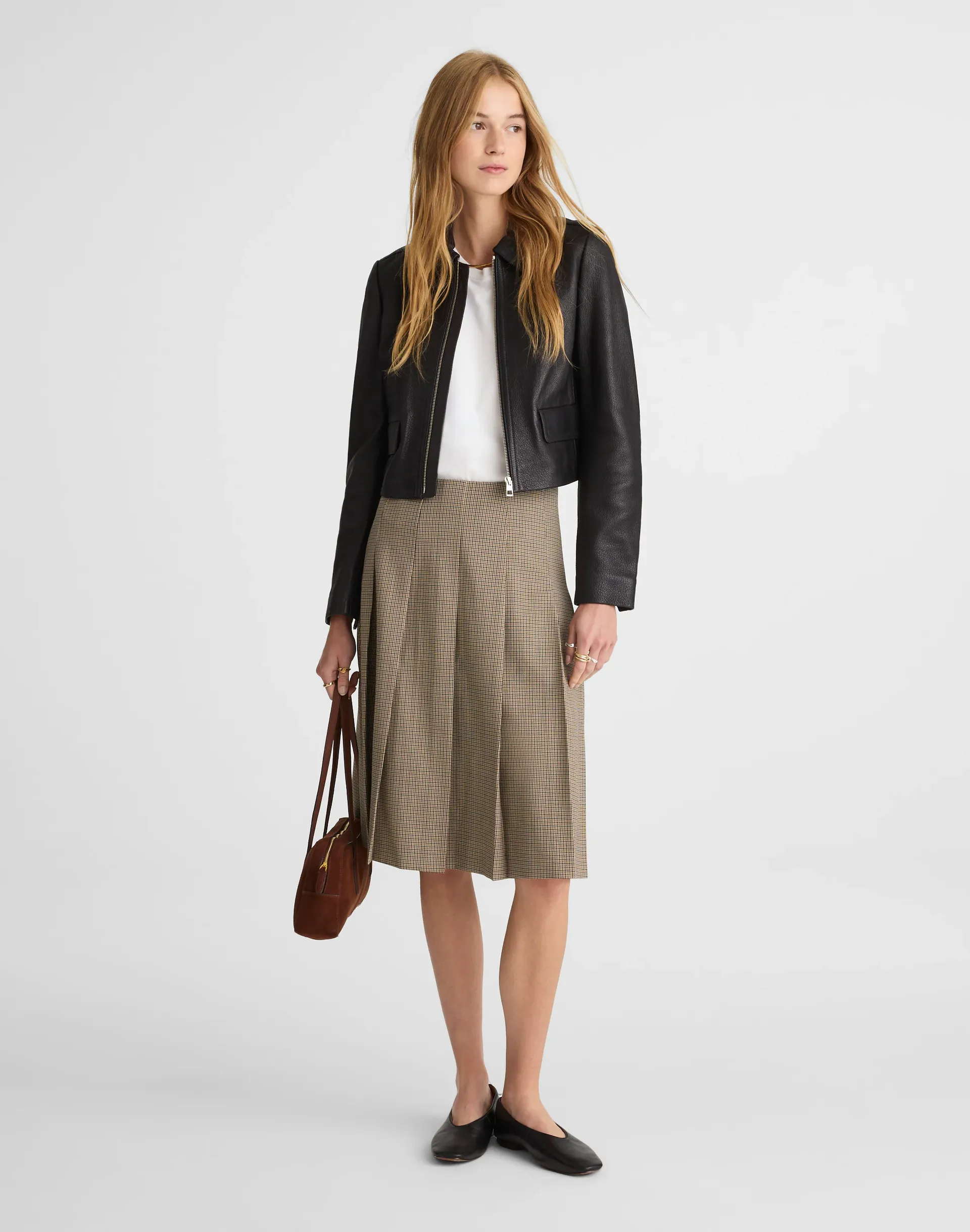 A-Line Midi Skirt in Wool-Blend Twill