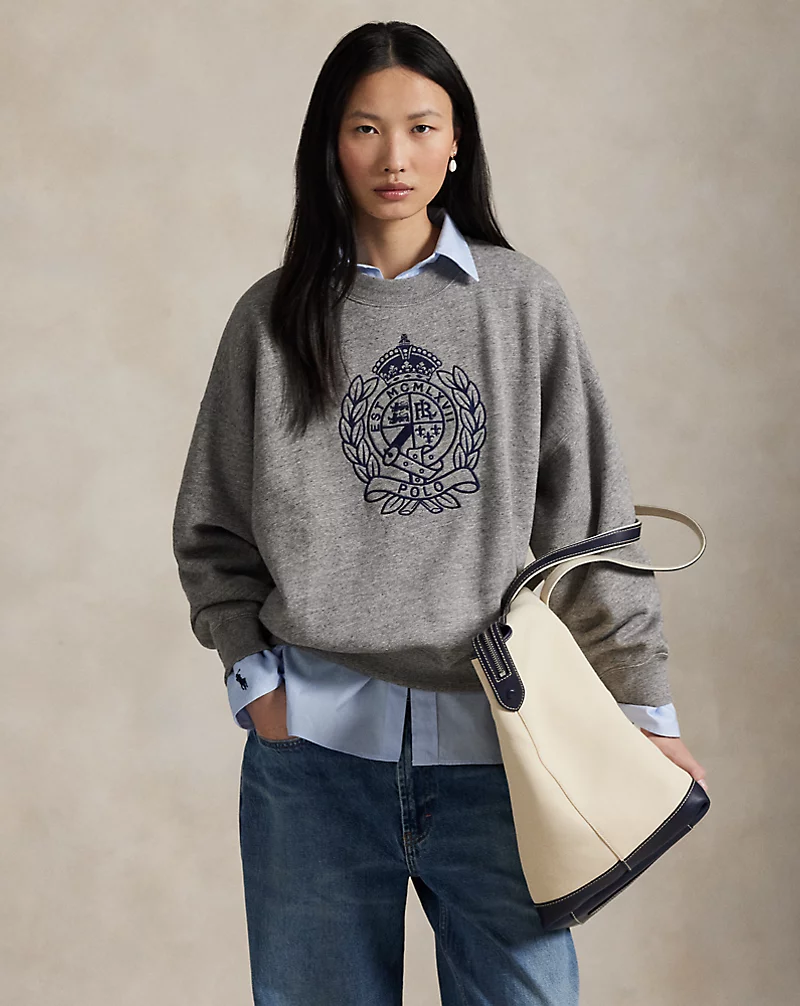 Embroidered Crest Fleece Crewneck