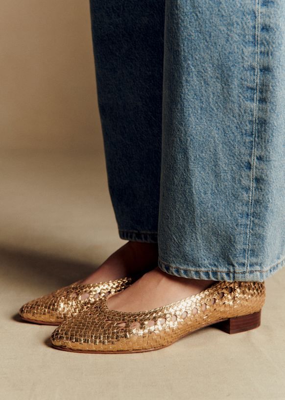Anya Low Ballerinas - Smooth Braided Gold - Metallic-Effect Goatskin Leather - Sézane