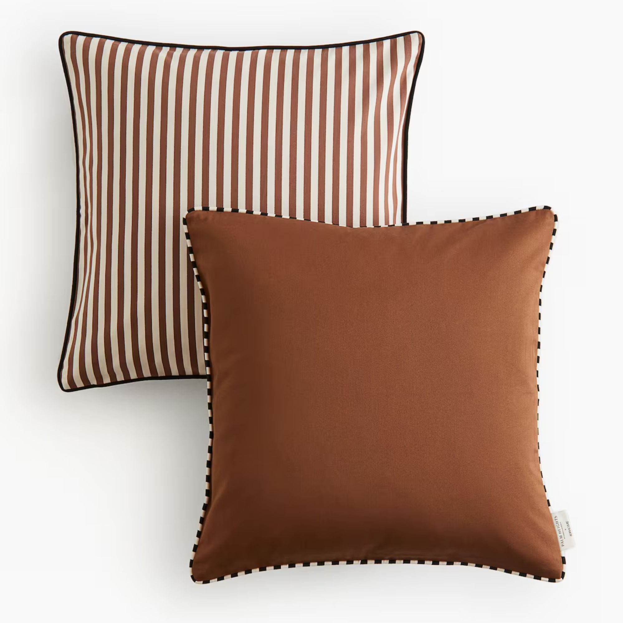 Brown striped cushion with piping