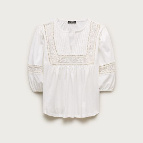 Lace-Trim Puff-Sleeve Shirt in Broken-In Jersey