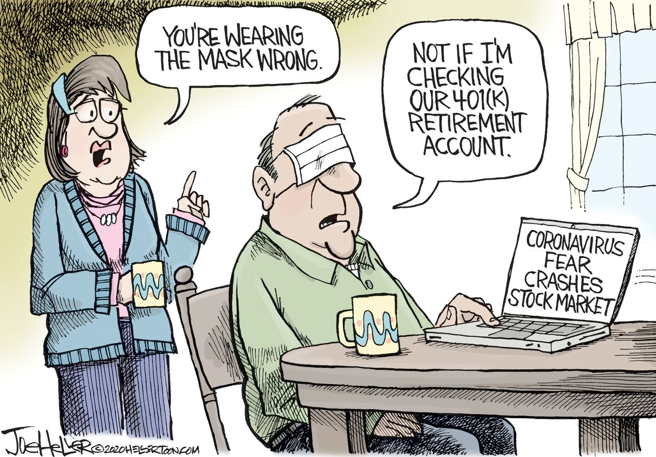 Editorial Cartoon U.S. DOW dipped coronavirus 401 K retirement plans