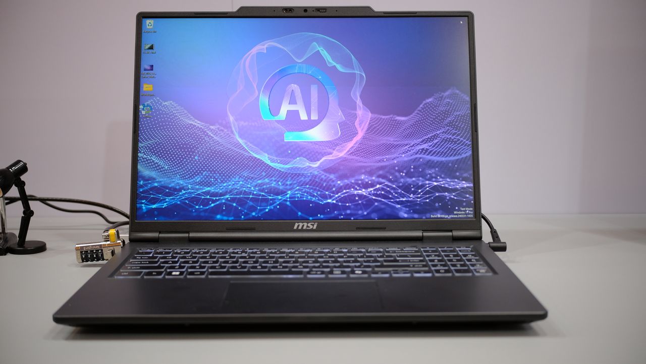 The MSI Venture with lid open on display at CES 2025