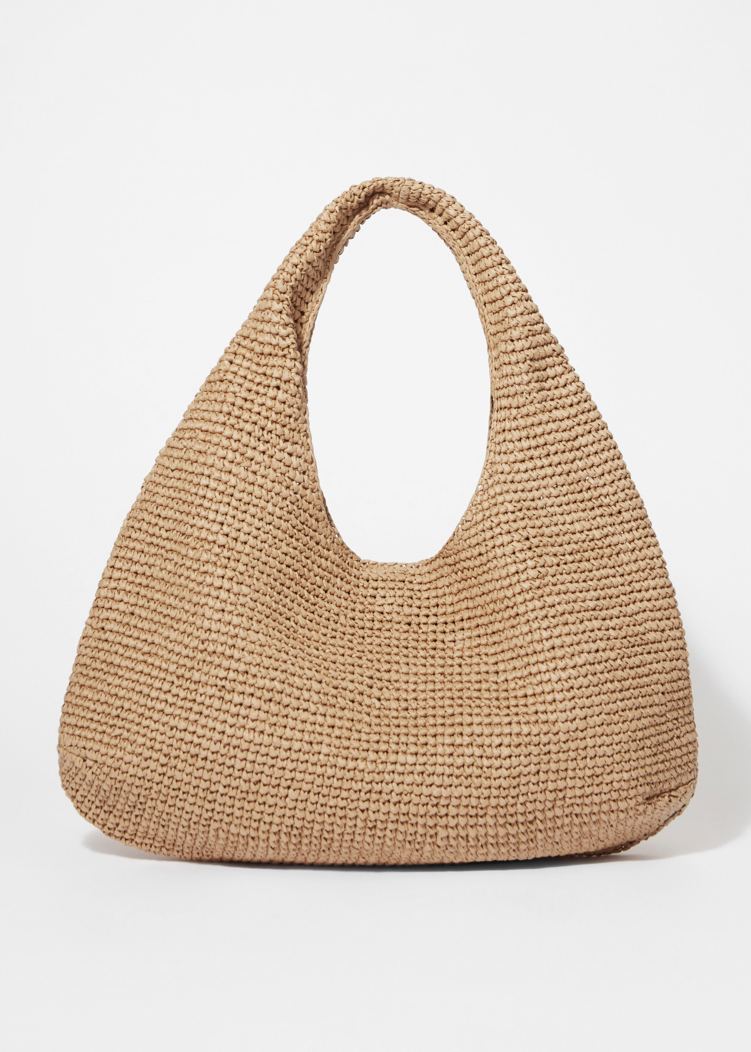 Leather-Piping Straw Shoulder Bag