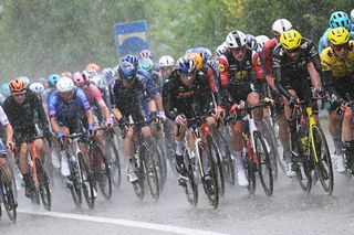 Rear window completely smashed in as UAE Team Emirates car involved in collision with rider at Giro d'Italia