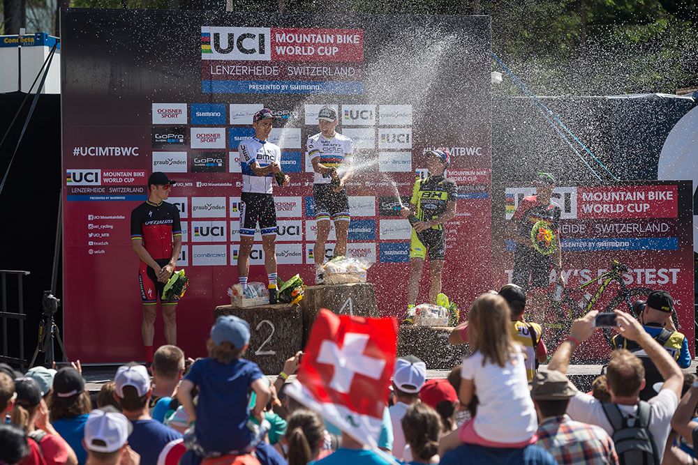 Kulhavy, Absalon, Schurter, Marotte, Valero Serrano on the podium
