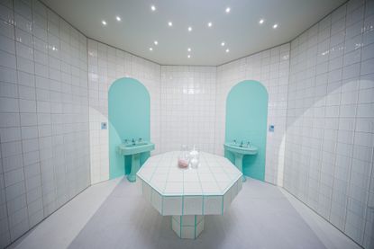 Tiled hammam by Nada Debs for Kohler at Design Miami 2022