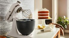 KitchenAid Light and Shadow stand mixer on white marble counter