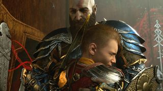 God of War Ragnarok's Kratos embraces Atreus