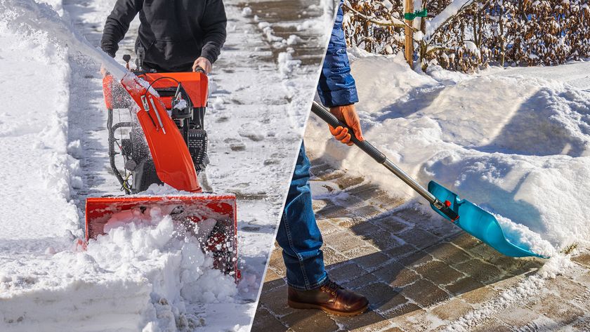 A person using a snow blower versus a person using a snow shovel