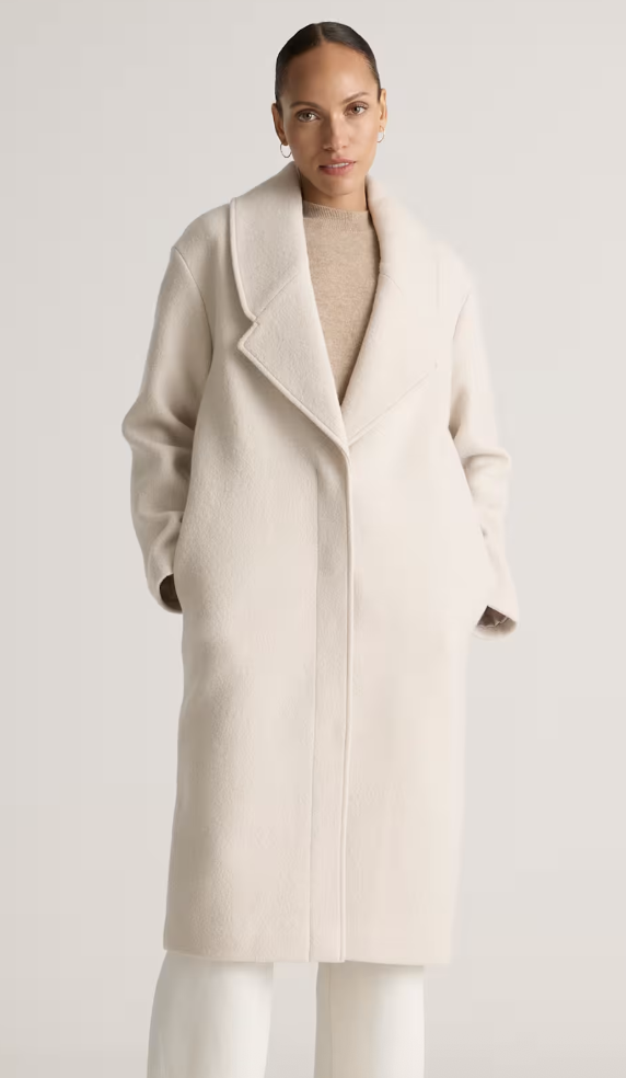 Quince, 100% Merino Wool Shawl Collar Long Coat in Heather Bone
