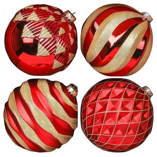 Red and gold patterned decorative baubles