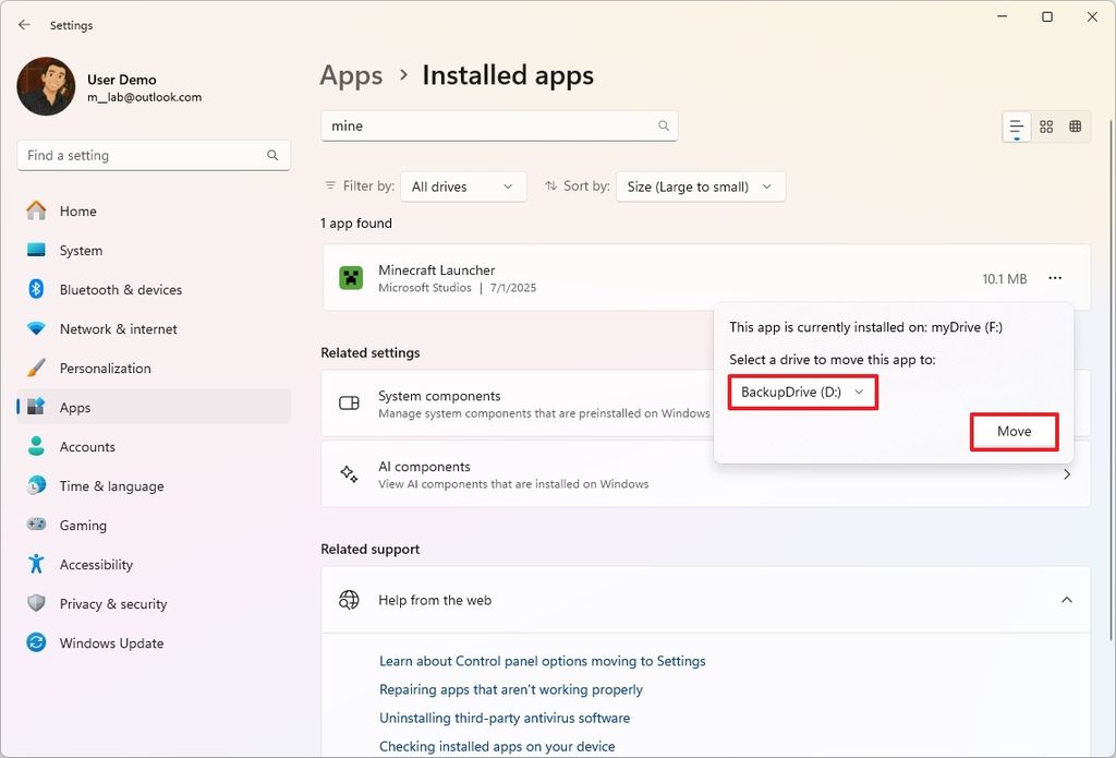 Windows 11 move game to another drive