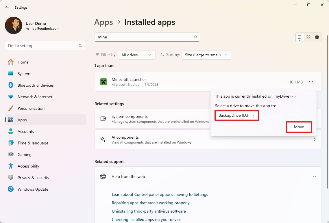Windows 11 move game to another drive
