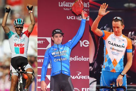 (L-R) Philippe Gilbert, Wout van Aert and Bradley Wiggins