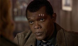 Samuel L. Jackson as a young Nick Fury in Captain Marvel