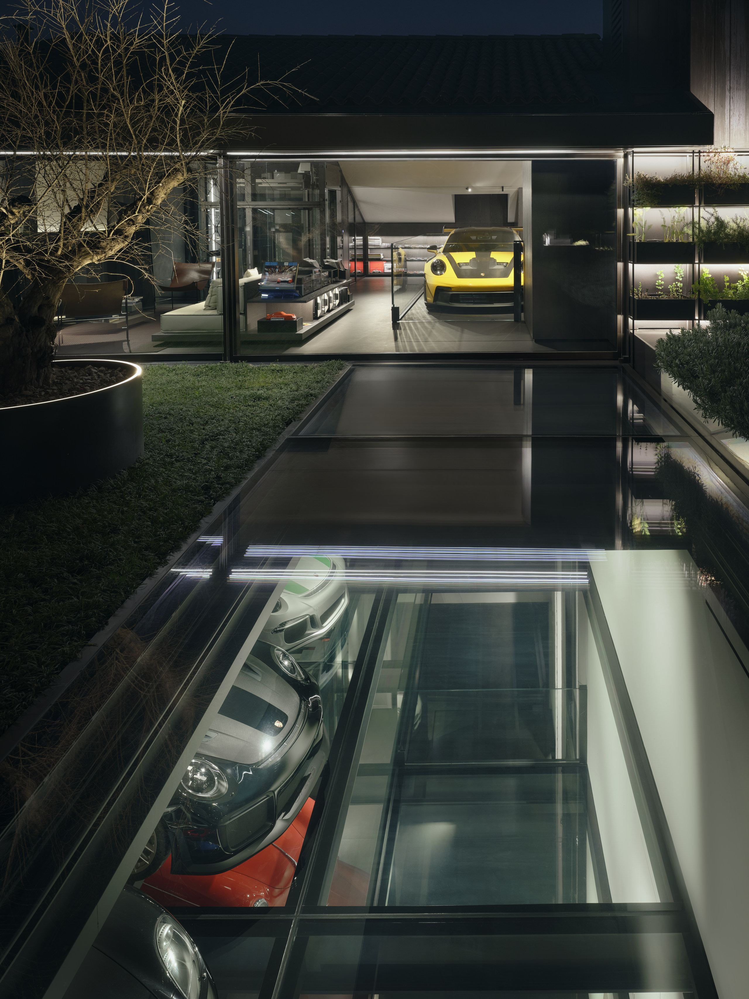 The roof terrace provides views down through the space below