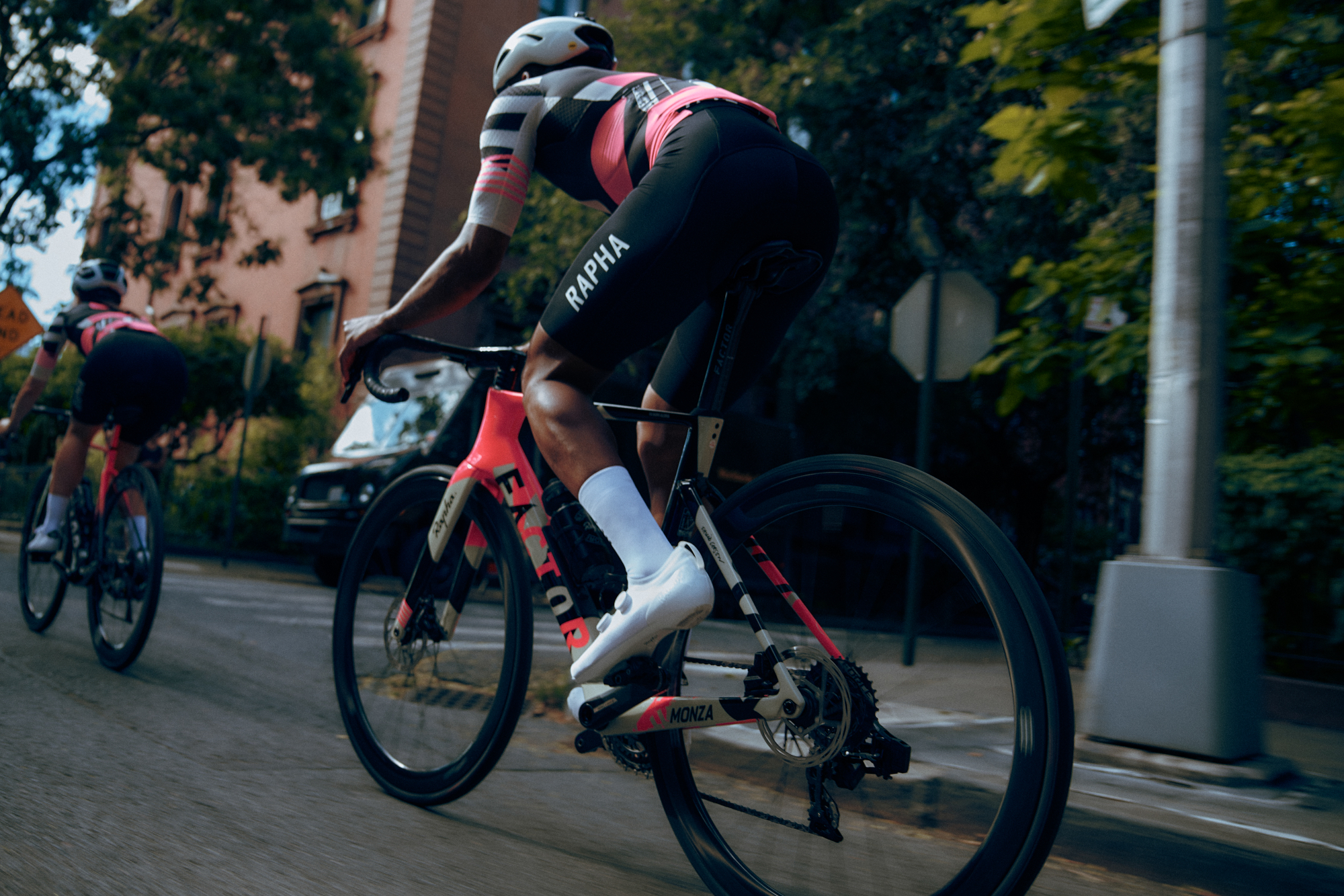 Factor Monza Rapha + David Carson issue road bike in action