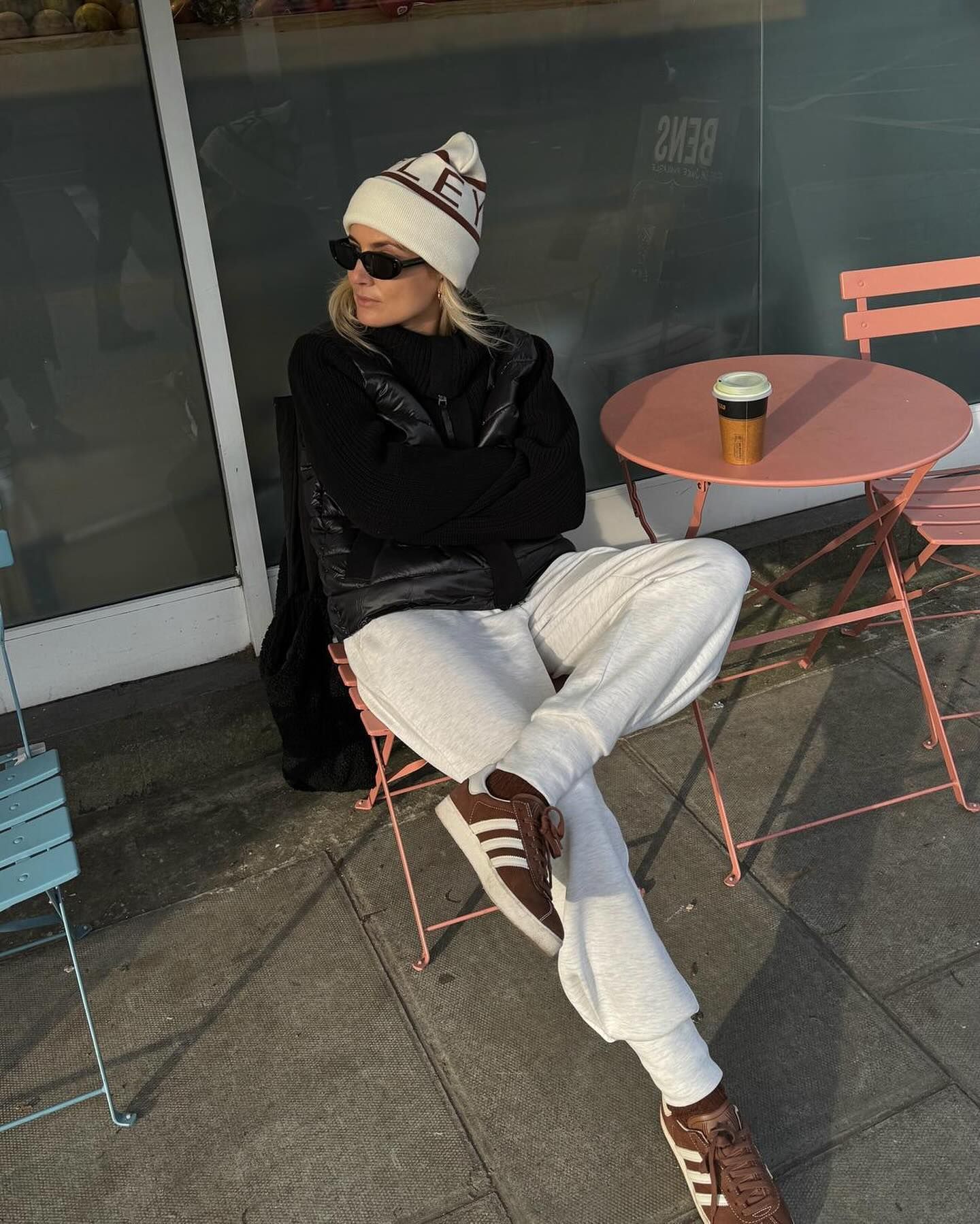 Lucy Williams styles brown adidas trainers