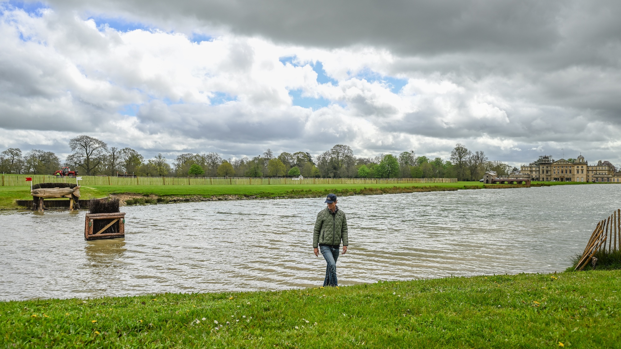 William Fox-Pitt at the MARS Lake Fences (9AB &amp; 10AB), while walking the MARS Badminton Horse Trials cross country course with Eric Winter