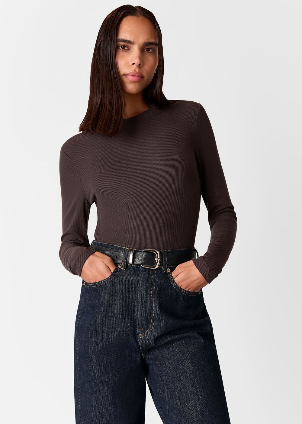 Brown Essential Ribbed Crew
