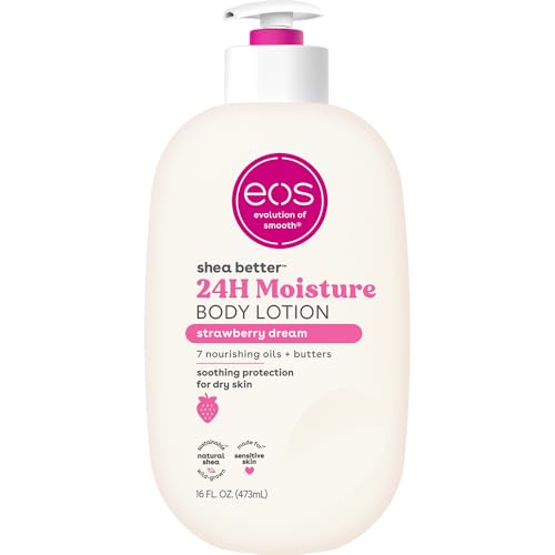 Eos Shea Better Body Lotion- Strawberry Dream, 24-Hour Moisture Skin Care, Lightweight & Non-Greasy, Made With Natural Shea, Vegan, 16 Fl Oz