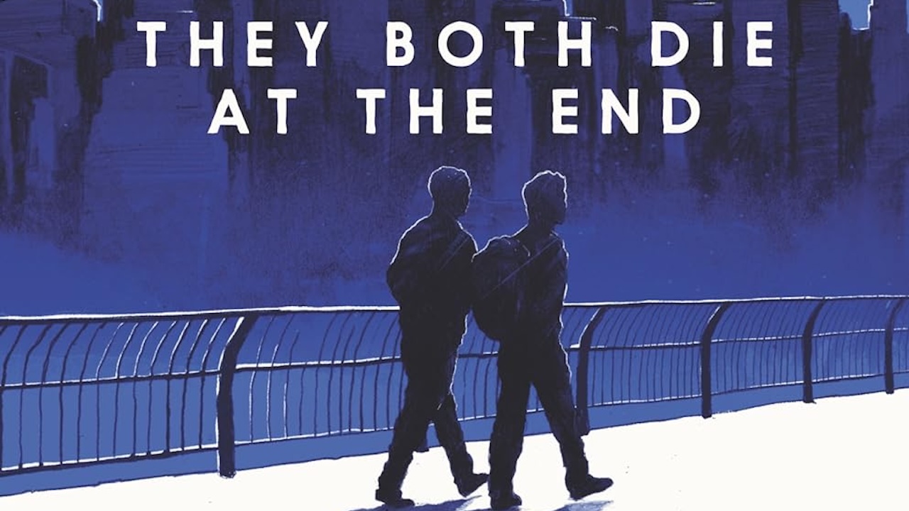 『They Both Die At The End』の表紙にある歩いている 2 人の人物とテキスト