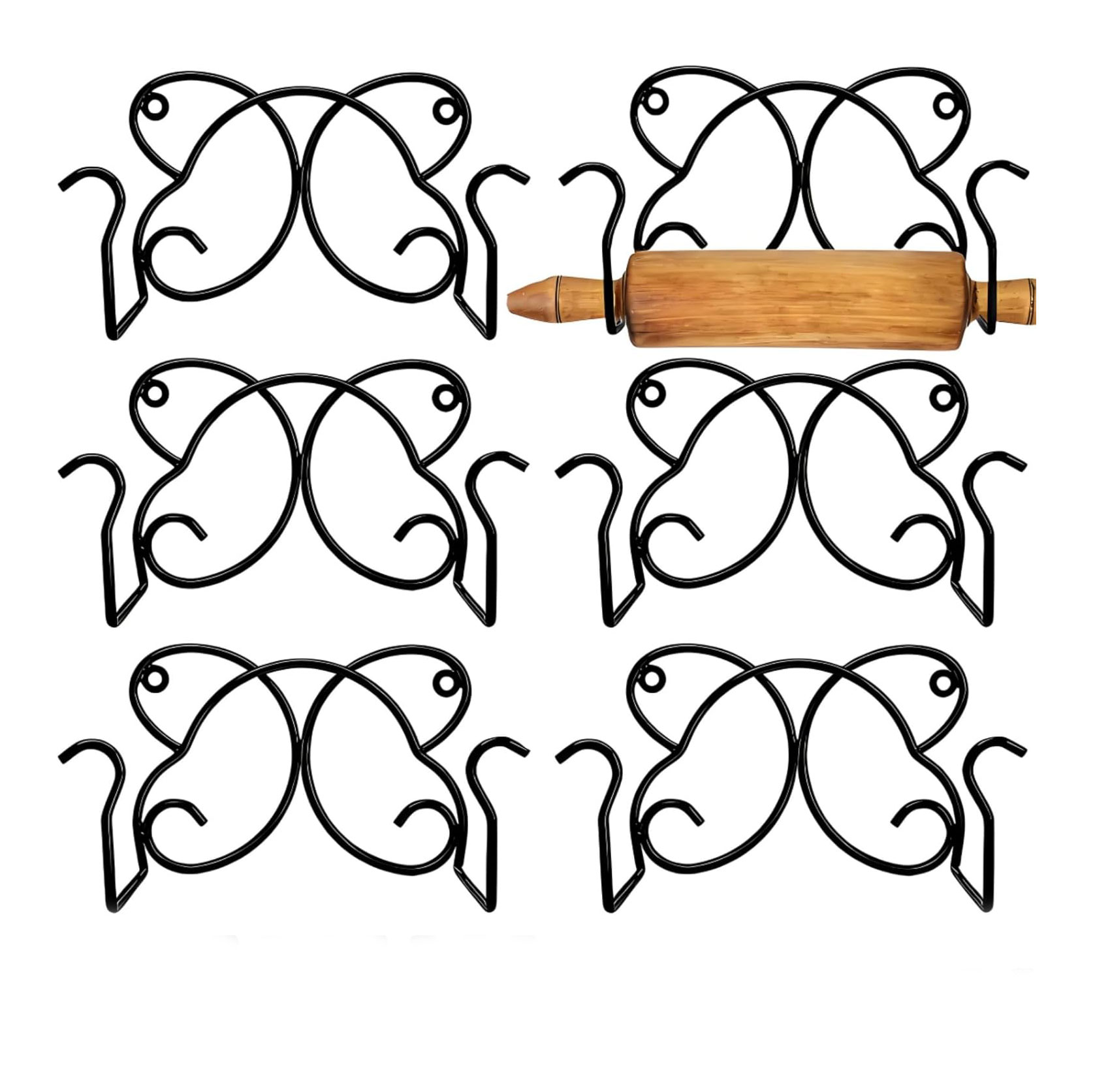Zavoos 5 Pack Rolling Pin Holder, Wall Mount Roller Display Rack, Butterfly-Shape Metal Towel Holder for Bathroom, Kitchen Utensil Bottle Storage Hook for Home Decor Store Restaurant
