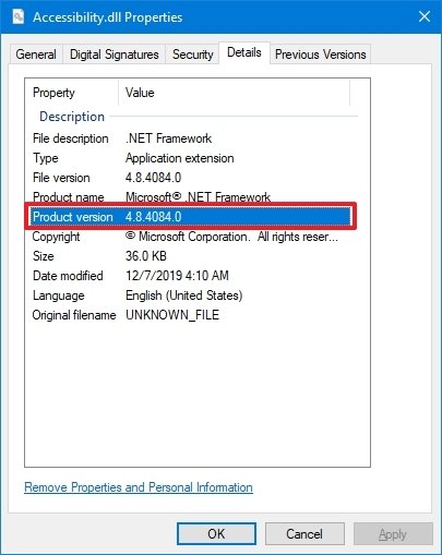 Check .NET Framework version with File Explorer