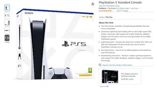 A screenshot of Amazon's PS5 listing page in July 2023