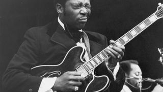 CIRCA 1968: B.B. King performs live onstage with Gibson ES-355 semi-hollow electric guitar