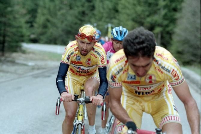 A picture of concentration for Marco Pantani at the 1997 Giro del Trentino