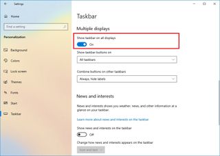 Windows 10 taskbar settings