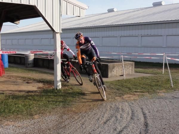 Trebon leads Wells through the turn.