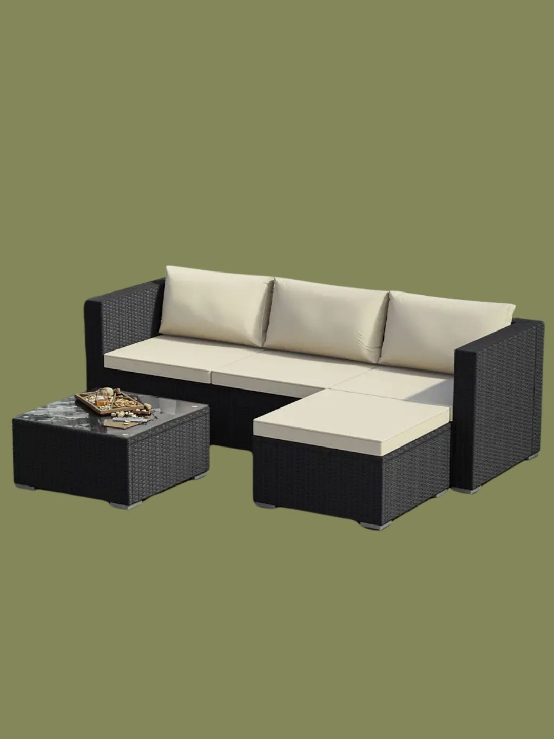 Home Discount, Garden Vida 5 Pcs Hampton 4 Seater Rattan Sofa Ukfr Fabric Garden Set