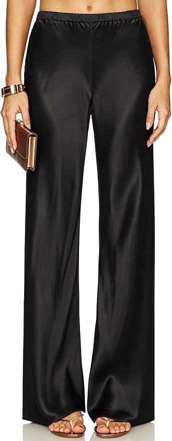 Violiyar, Violiyar Women's Satin Silk Wide Leg Pants Elastic Waist Palazzo Trousers