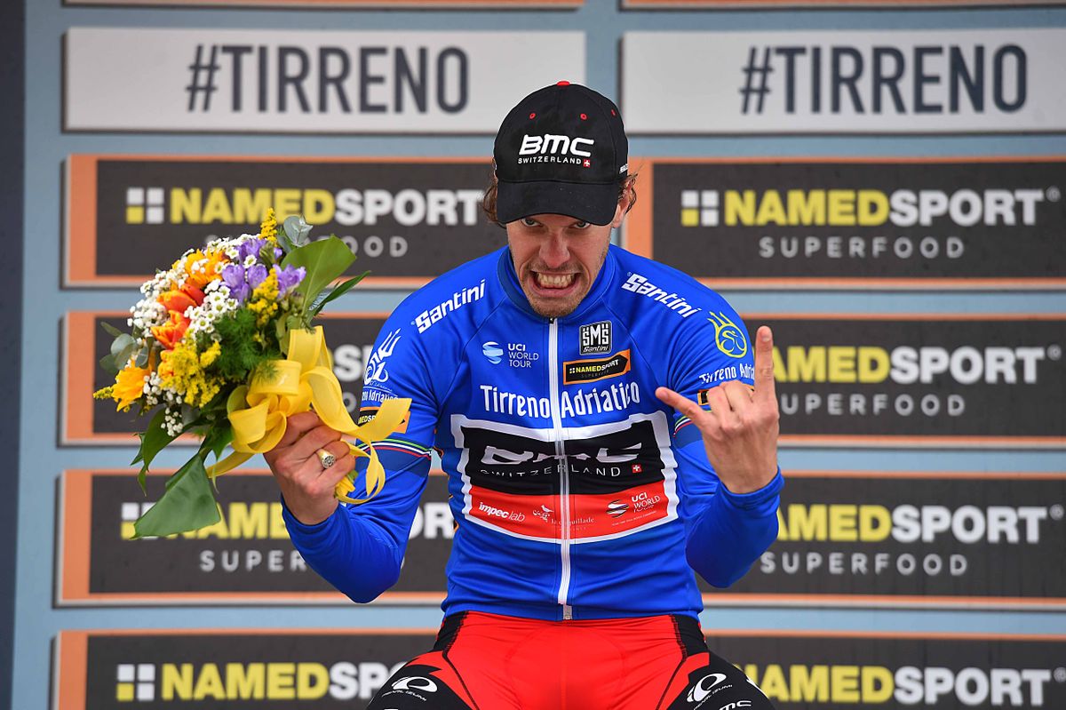 Daniel Oss (BMC Racing) celebrates his lead in Tirreno-Adriatico