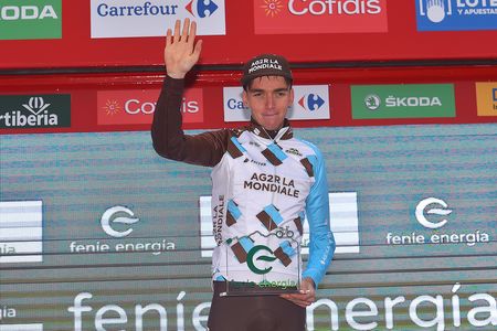 Romain Bardet on the podium after stage 11 of the Vuelta a Espa&ntilde;a