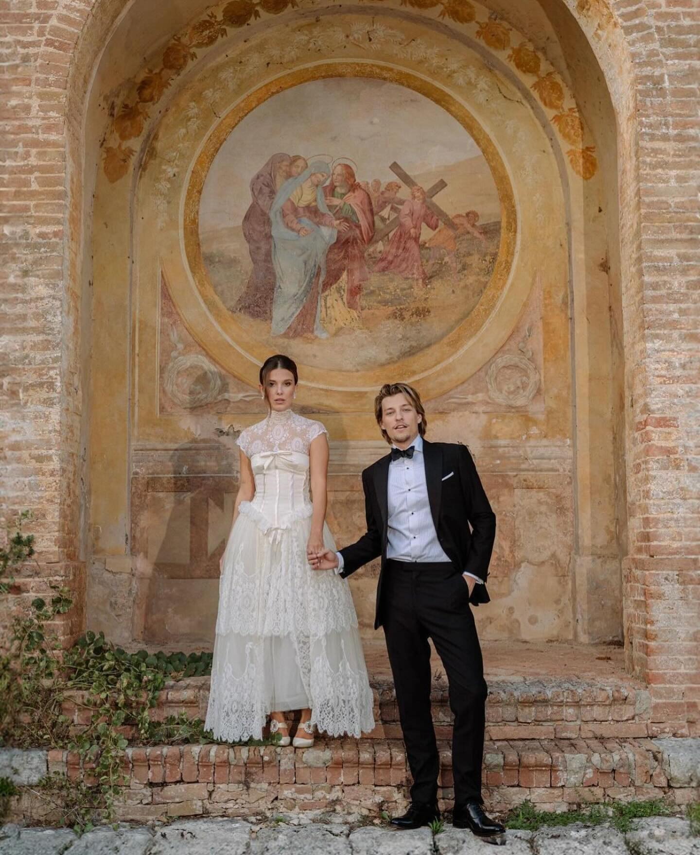 Millie Bobby Brown wears a vintage Valentino dress for her wedding.