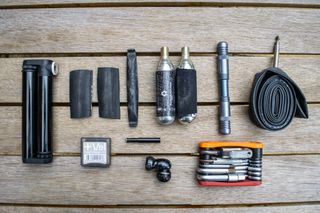 Saddle bag contents on a table