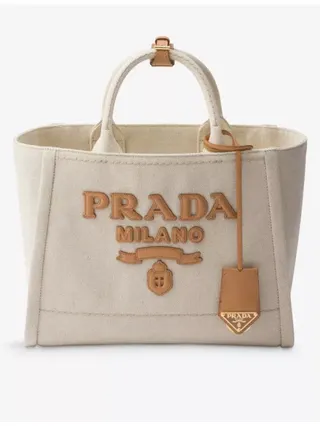 Brand-Typography Linen-Blend Tote Bag