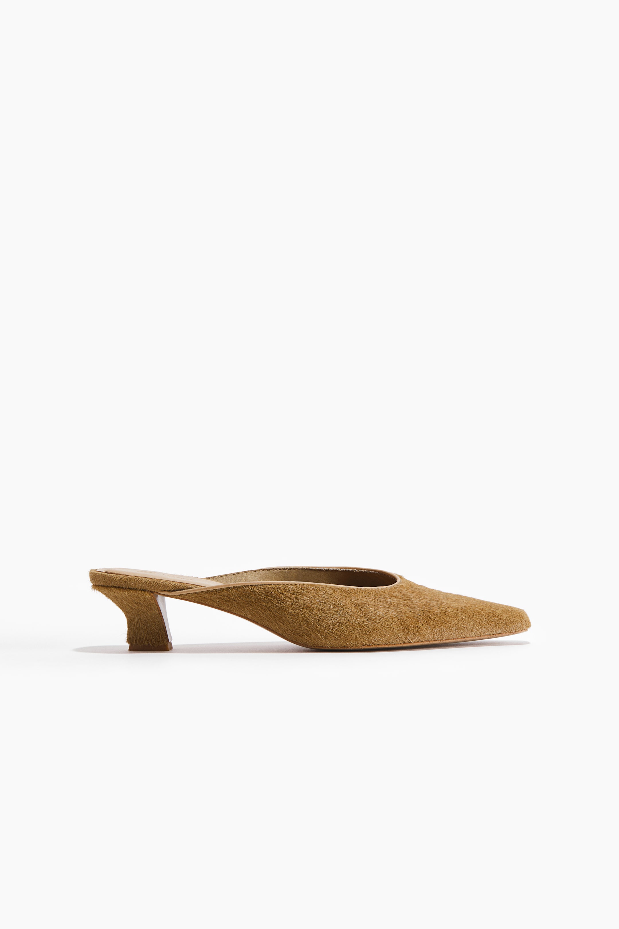Heeled Leather Mules - Beige