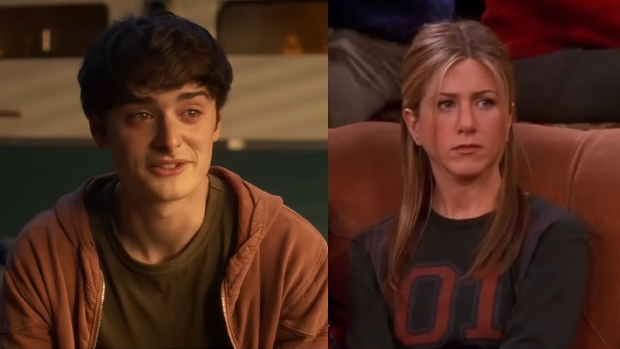 Right: Noah Schnapp in Stranger Things. Left: Jennifer Aniston in Friends.