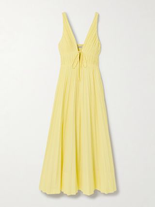 Stephanie Bow-Embellished Pleated Cotton-Blend Poplin Maxi Dress