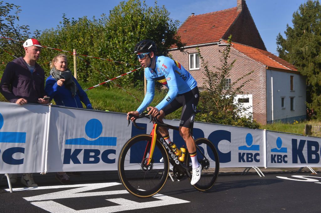 Wout van Aert of Belgium training on the Flanders course for UCI Road World Championships