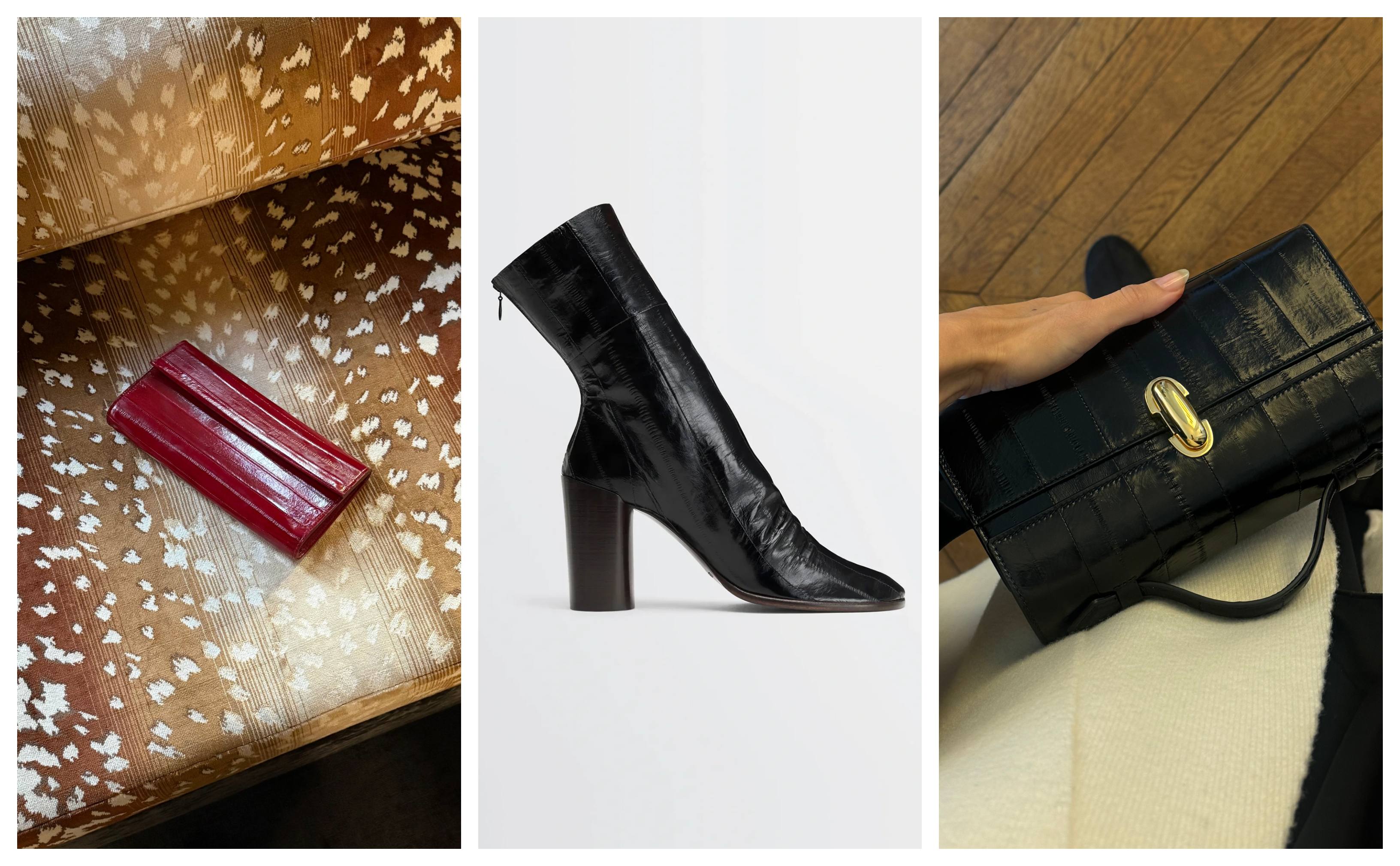 a collage of eel effect items at paris fashion week