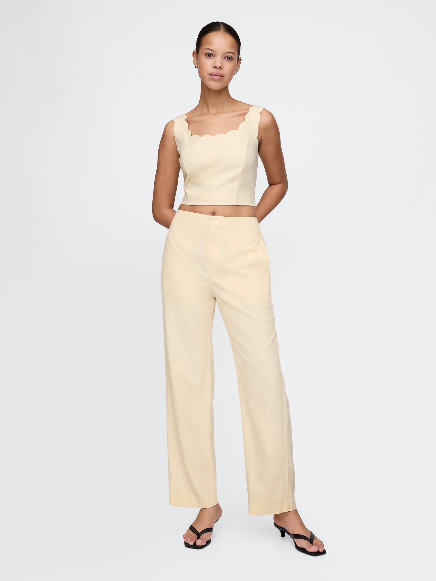 Gap, Linen-Blend Relaxed Straight Ankle Pants