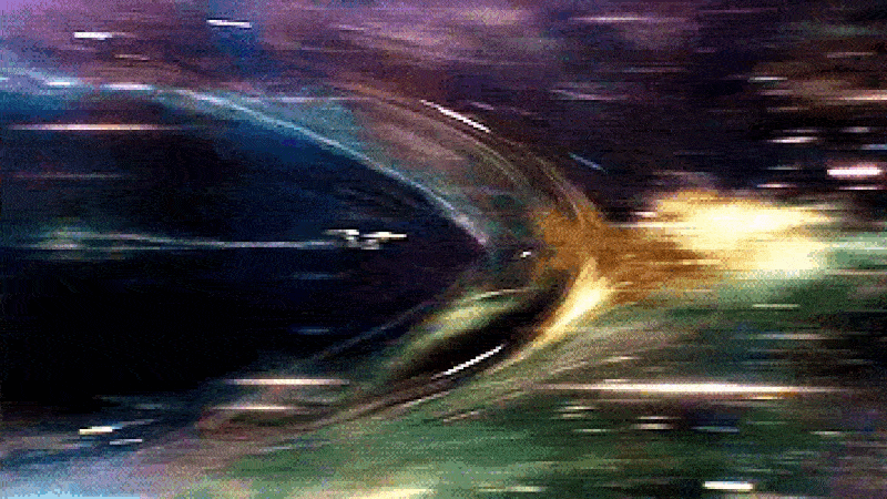 Looped video footage of a starship in a warp bubble traveling at warp speed