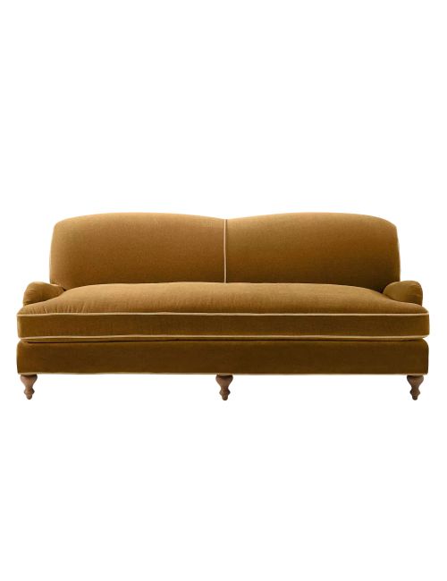 Miramar English Roll Arm Sofa with Bench Seat - Velvet Mohair Lark