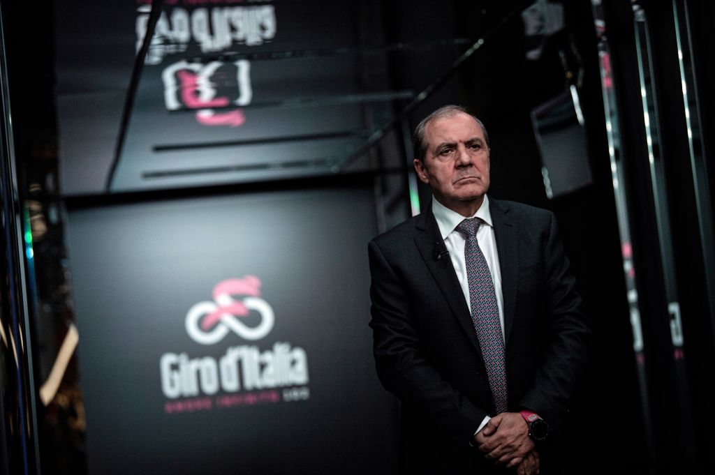 Giros dItalia director Mauro Vegni arrives on stage to attend the presentation of the official route of the 102nd edition of the Giro dItalia Tour of Italy cycling race on October 31 2018 in Milan The 2019 Giro dItalia will be held from May 11 until June 2 with 21 stages Photo by MARCO BERTORELLO AFP Photo credit should read MARCO BERTORELLOAFP via Getty Images